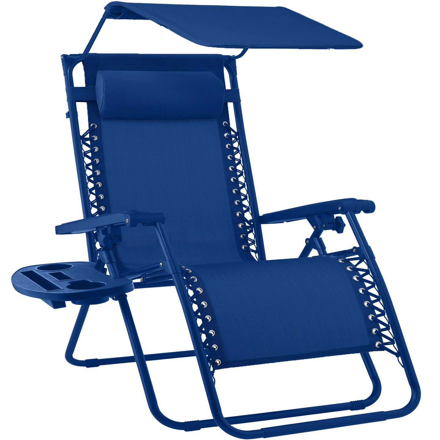 Best Choice Products Folding Zero Gravity Recliner Patio Lounge Chair w/ Canopy Shade, Headrest, Tray