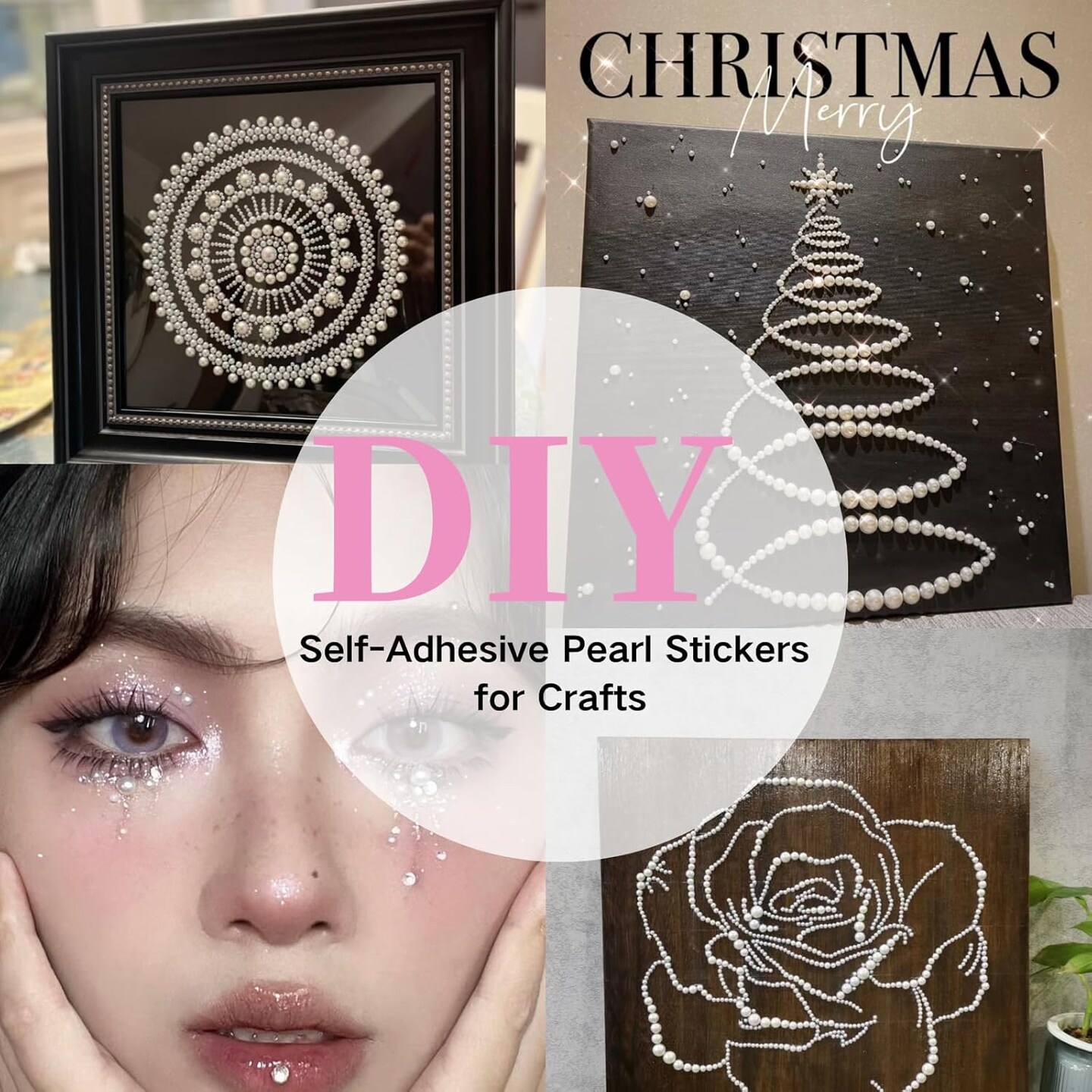 Self-Adhesive Rhinestone Stickers Gem Stickers, 3640 PCS Sparkling Gemstones Self-Adhesive Colored Half Round Beads for Facial Makeup Nail Art DIY Scrapbook 6mm