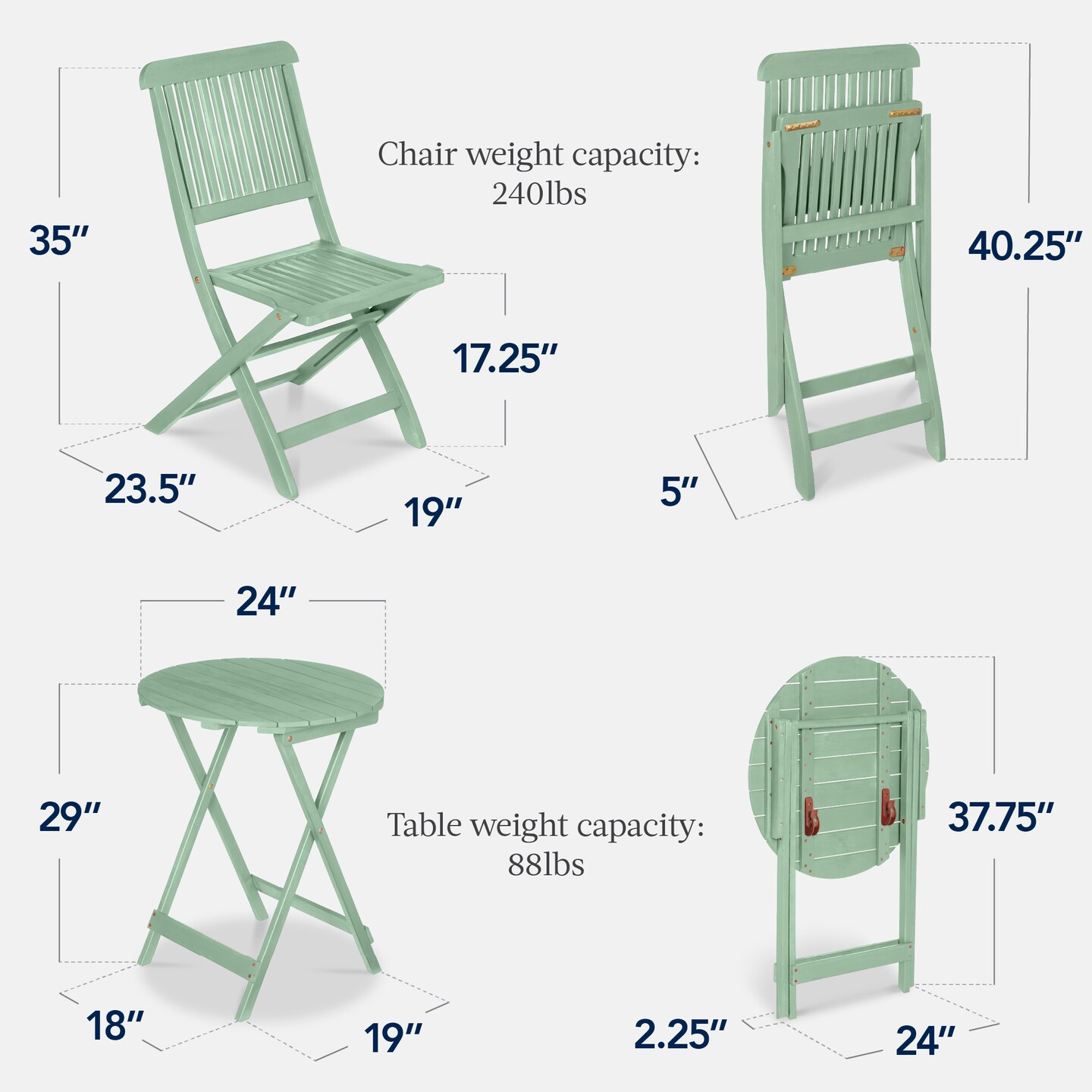 Best Choice Products 3-Piece Acacia Wood Bistro Set, Folding Patio Furniture w/ 2 Chairs, Table