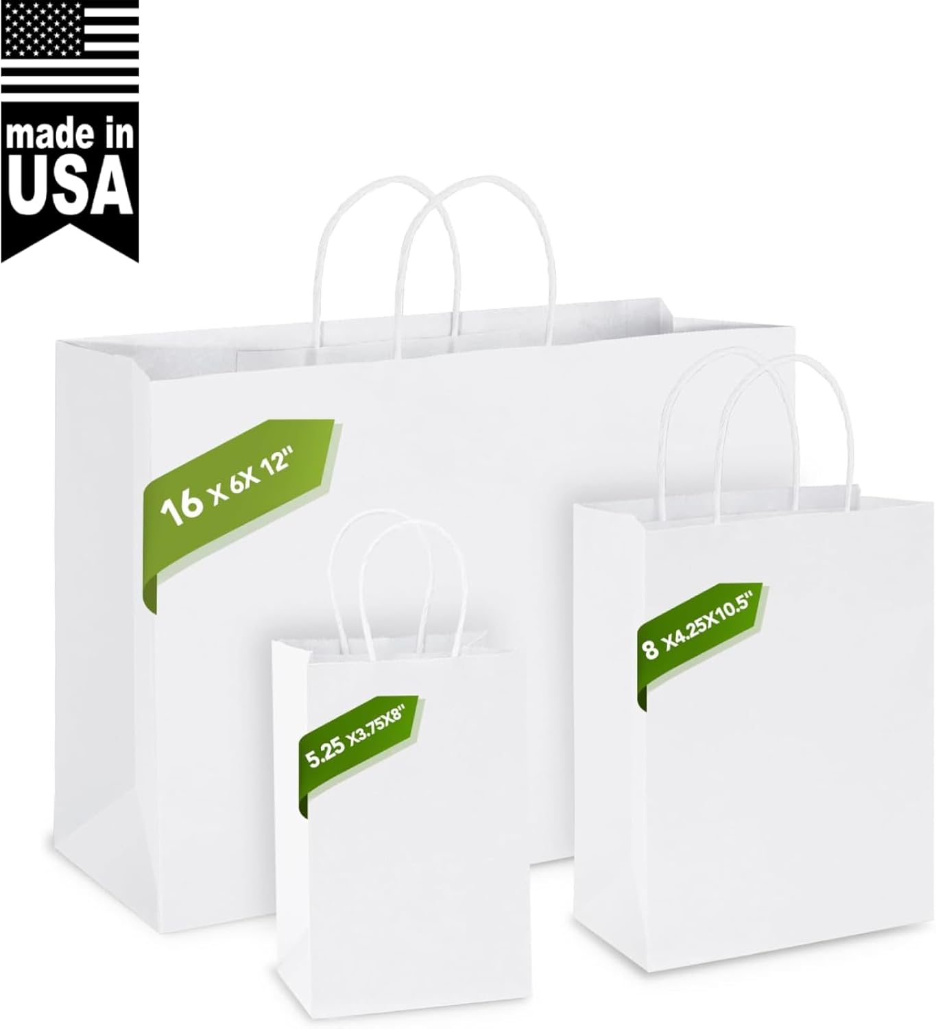 White Kraft Paper Bags With Handles,50 Pack Large Gift Bags Bulk Bulk Reusable for Business,Retail,Birthday,Wedding,Party,Favor,Merchandise,Grocery Shopping Bag