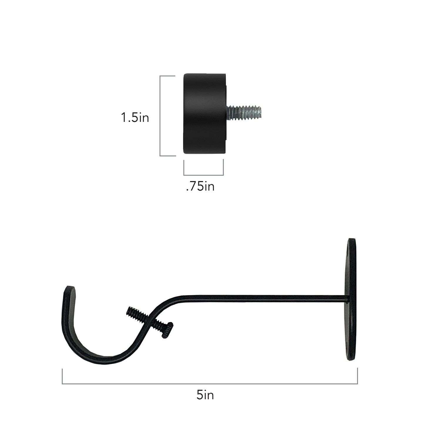 Threadmade Home Serena Single Curtain Rod with Contemporary Cap Finial, Antique Black - 28"W x 48"L