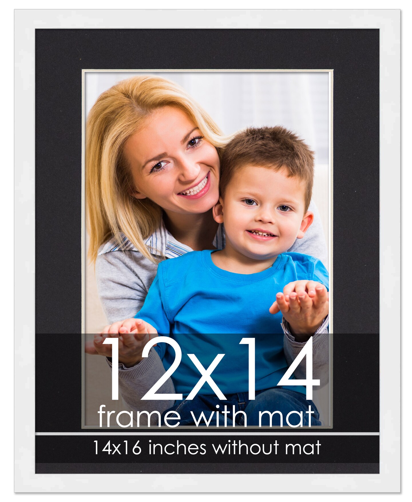 Modern White Frame with Black Photo Mat, UV Acrylic Front, Foam Board Backing, 60 Sizes Available