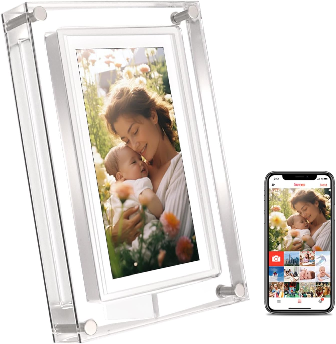 5&#x22; Clear WiFi Acrylic Digital Photo Frame &#x2013; Smart Video Picture Frame with Frameo App
