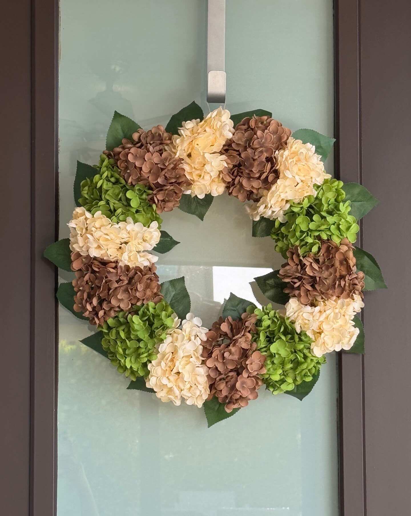Capri Green Nude Cream Brown Hydrangea Wreath, 21 In All Season UV Resistant Lifelike High end