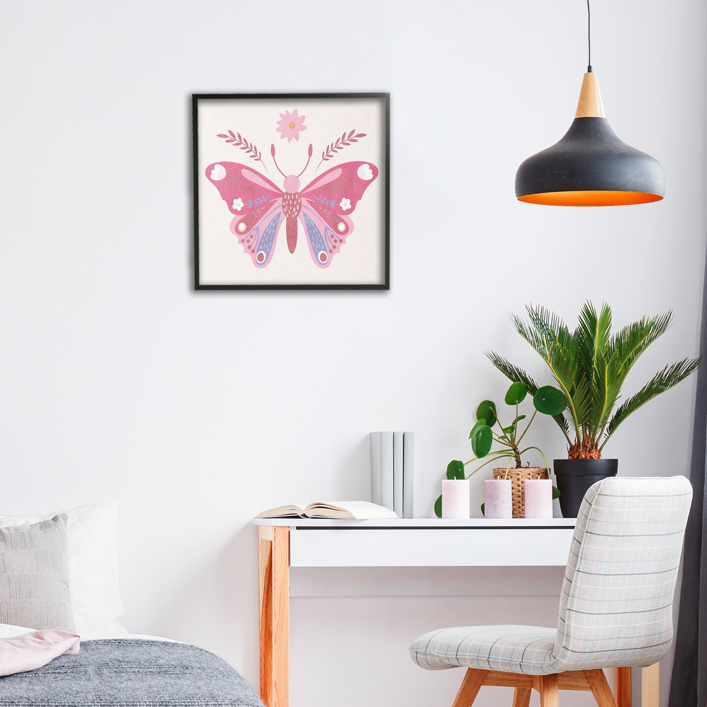 Stupell Industries Folk Butterfly in Pink Framed Giclee, design by Kim Allen
