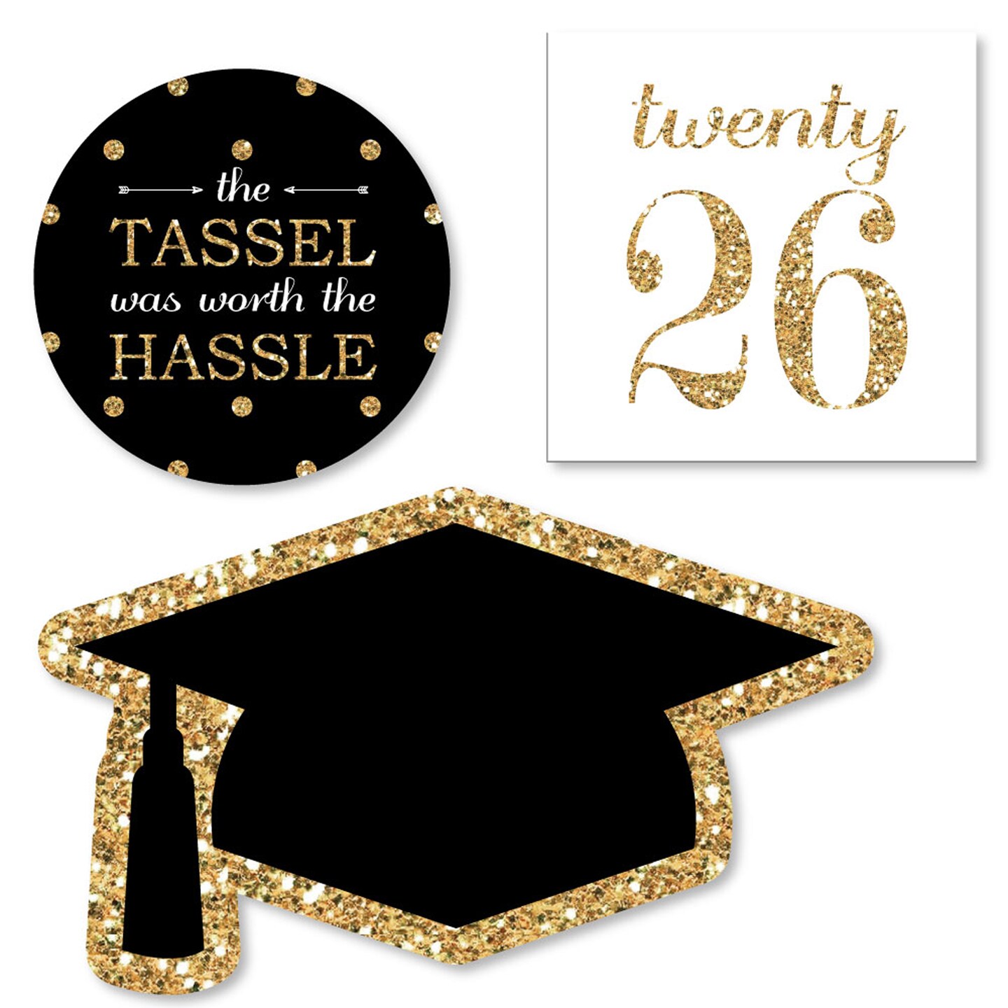 Big Dot of Happiness Gold 2026 Graduation Party - DIY Shaped Cut-Outs - 24 Count