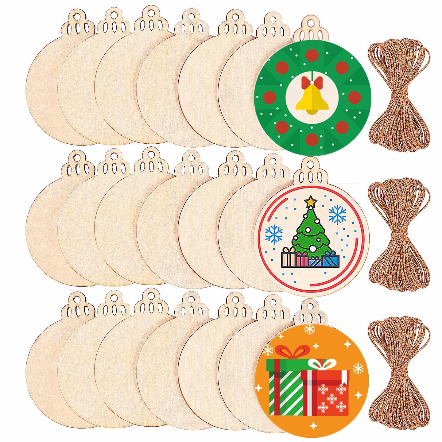 120Pcs Wood Slices 3.5" Wooden DIY Christmas Ornaments Unfinished Predrilled Wood Circles for Crafts Centerpieces Round Wooden Discs Hanging Decorations
