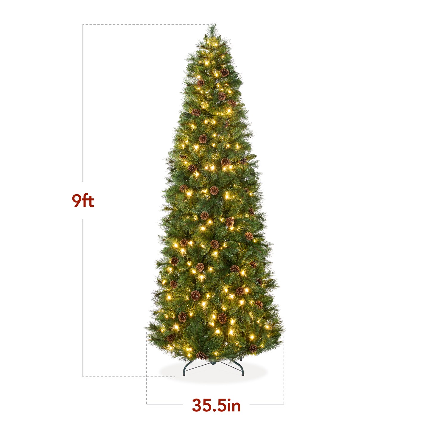 Best Choice Products Pre-Lit Artificial Scotch Pine Pencil Christmas Tree w/ LED Lights Metal Stand