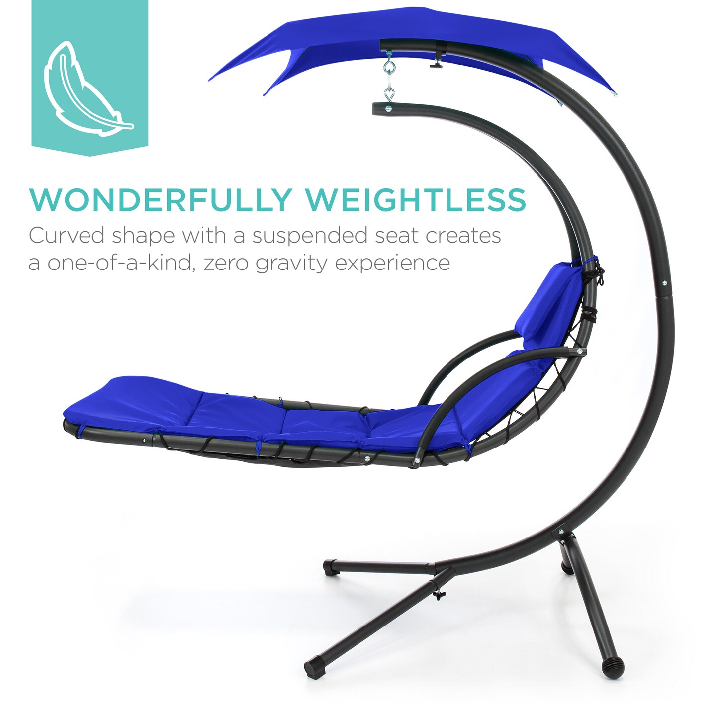 Best Choice Products Hanging Curved Chaise Lounge Chair Swing for Backyard, Patio w/ Pillow, Shade, Stand