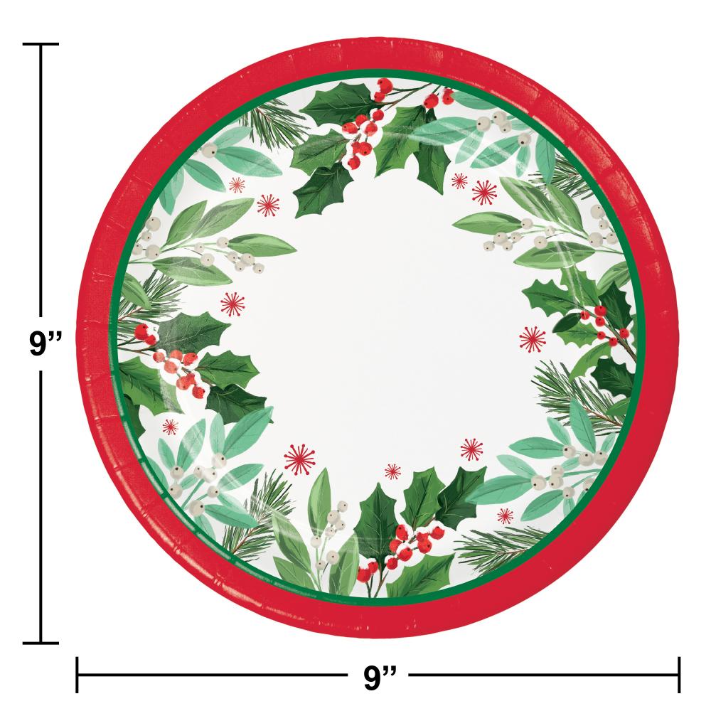 Bulk Pack of 16 Holly Jolly Christmas Dinner Plates