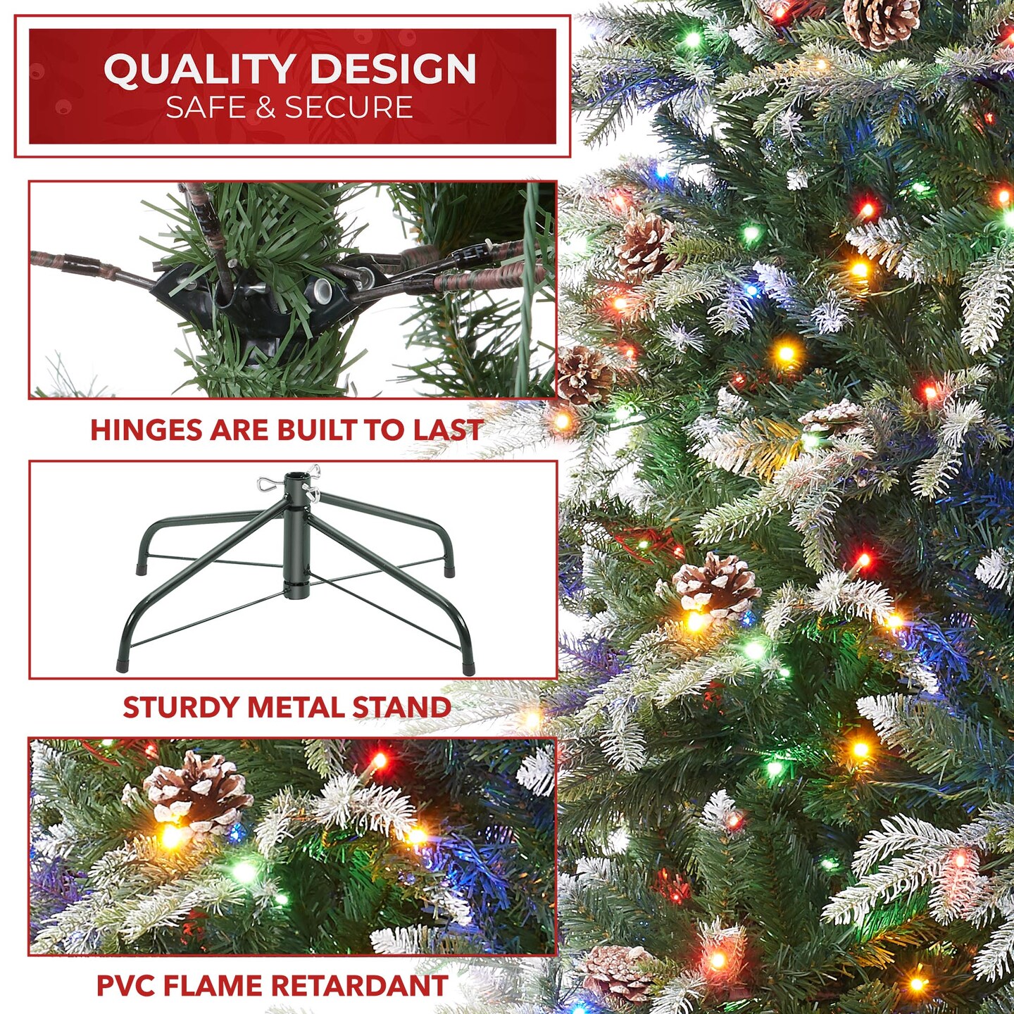 Casafield Pre-Lit Slim Aspen Fir Christmas Tree with White &#x26; Multicolored LED Lights, Realistic Artificial Noble Fir with Metal Stand
