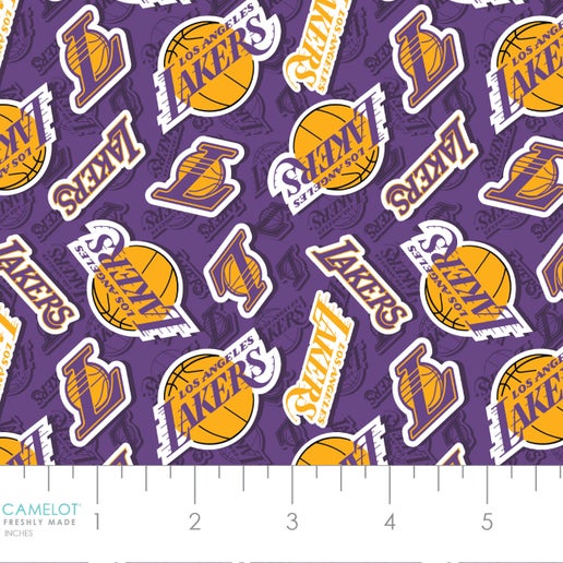 NBA Licensed Los Angeles Lakers Toss Purple Cotton Fabric by the Yard