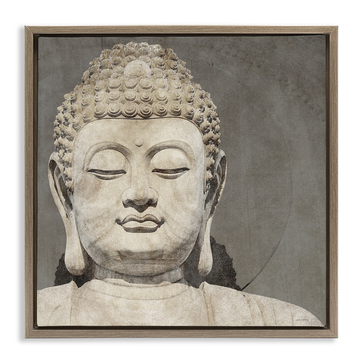 Stupell Industries Rustic Buddha Portrait Framed Floater Canvas Wall Art Design by Amber Sterling