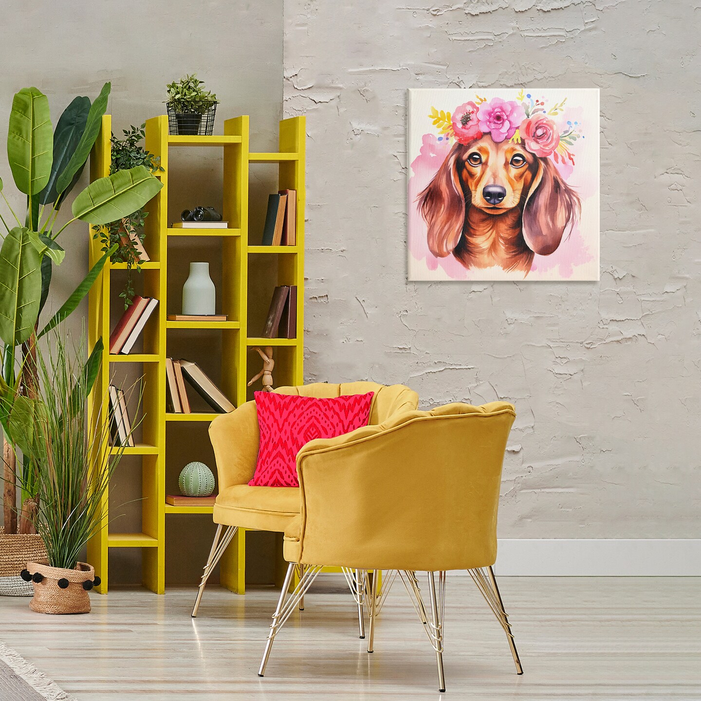 Stupell Industries Boho Wiener Dog Dachshund Canvas Wall Art Design by Andrea Haase