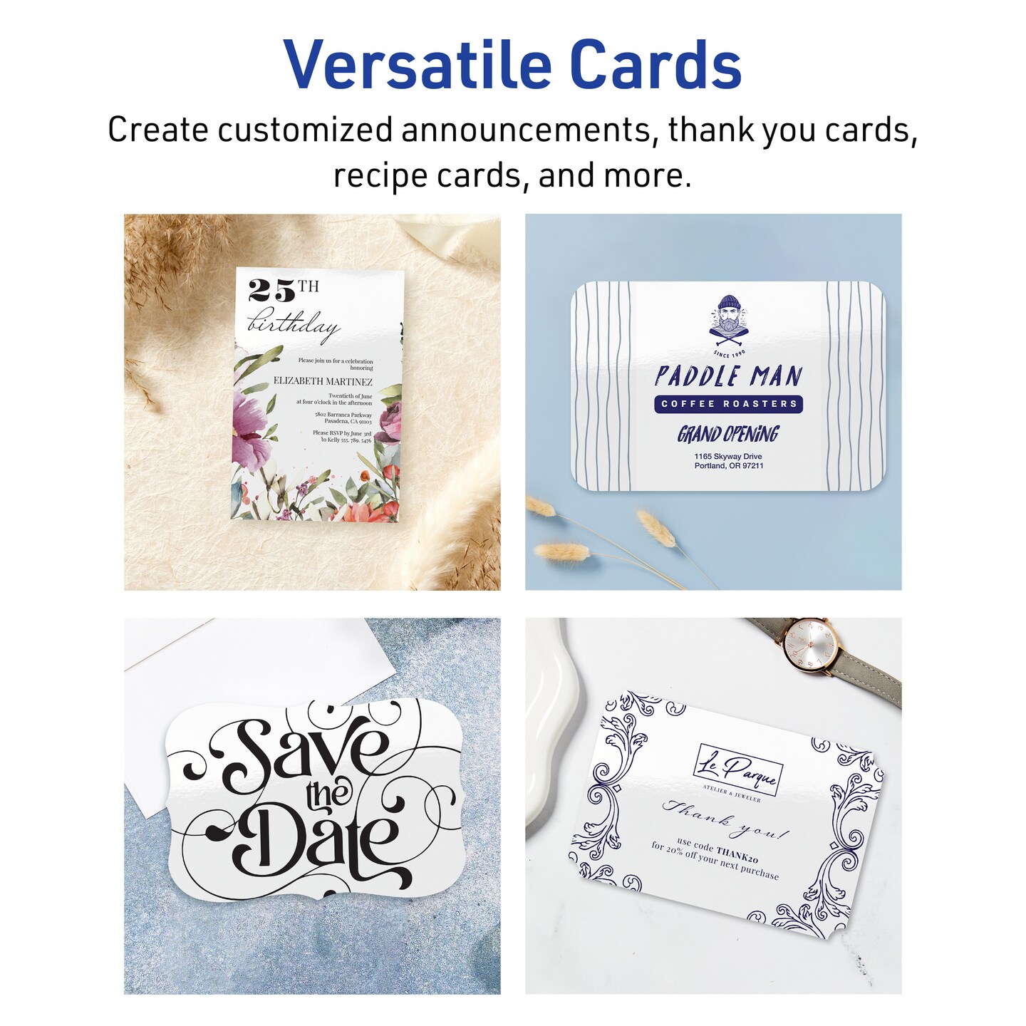 Avery Glossy White Postcards, 6&#x22; x 9&#x22; Rectangle Flourished Edge