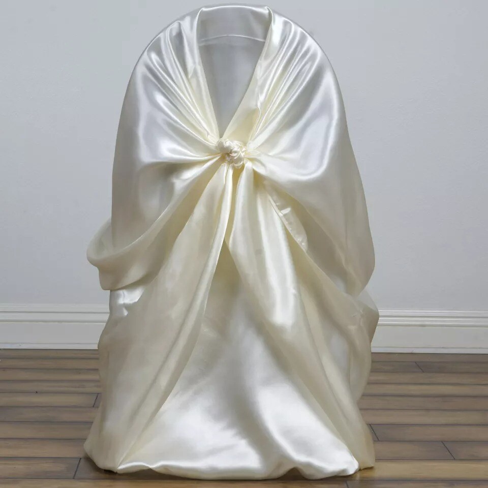 10 Ivory Satin UNIVERSAL CHAIR COVERS Party Wedding Brunch Slipcover Decorations