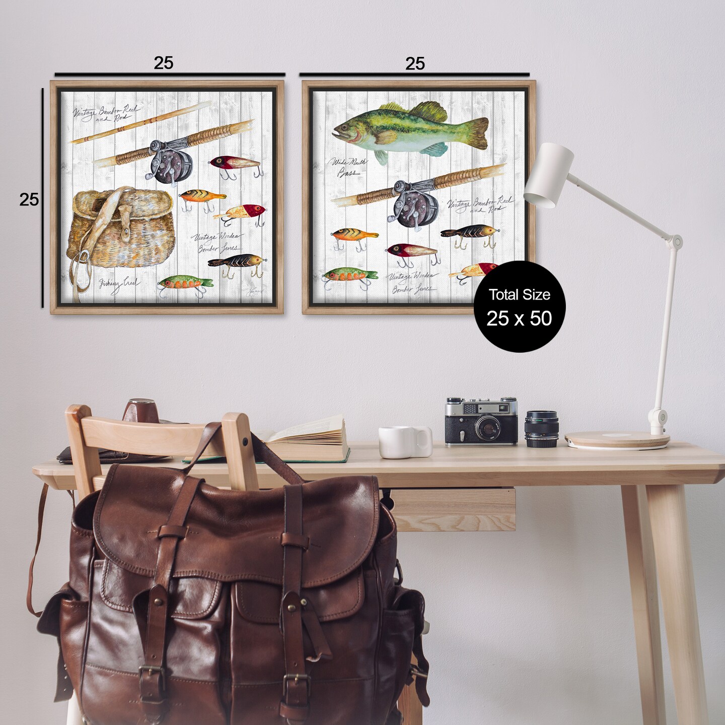 Stupell Industries Vintage Fishing Gear 2 pc Framed Floater Canvas Wall Art Set Design by Patricia Pinto