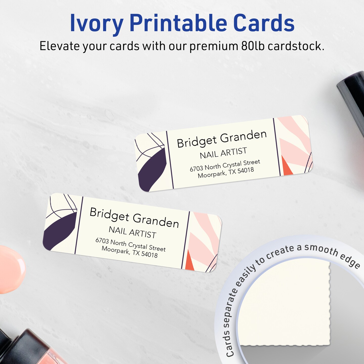 1&#x22; x 3&#x22; Rectangle Rounded Corners, Matte Ivory Business Cards