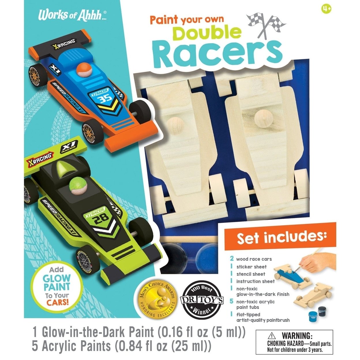 Double Racers Wood Craft Paint Kit Non-Toxic Glow-In-The-Dark 2 Wood Racers
