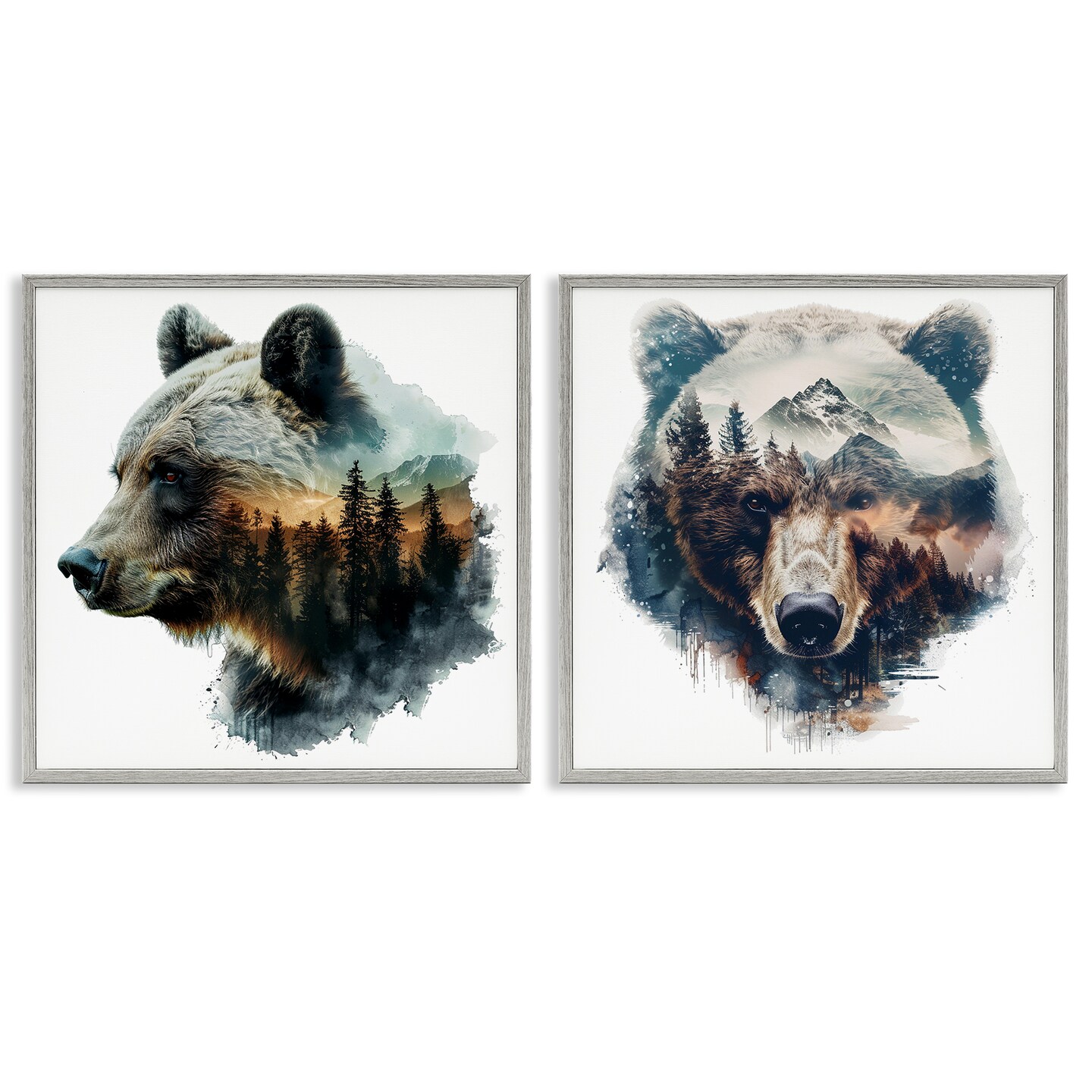 Stupell Industries Woodland Bear Forest Silhouettes 2 pc Framed Giclee Wall Art Set Design by LSR Design Studio