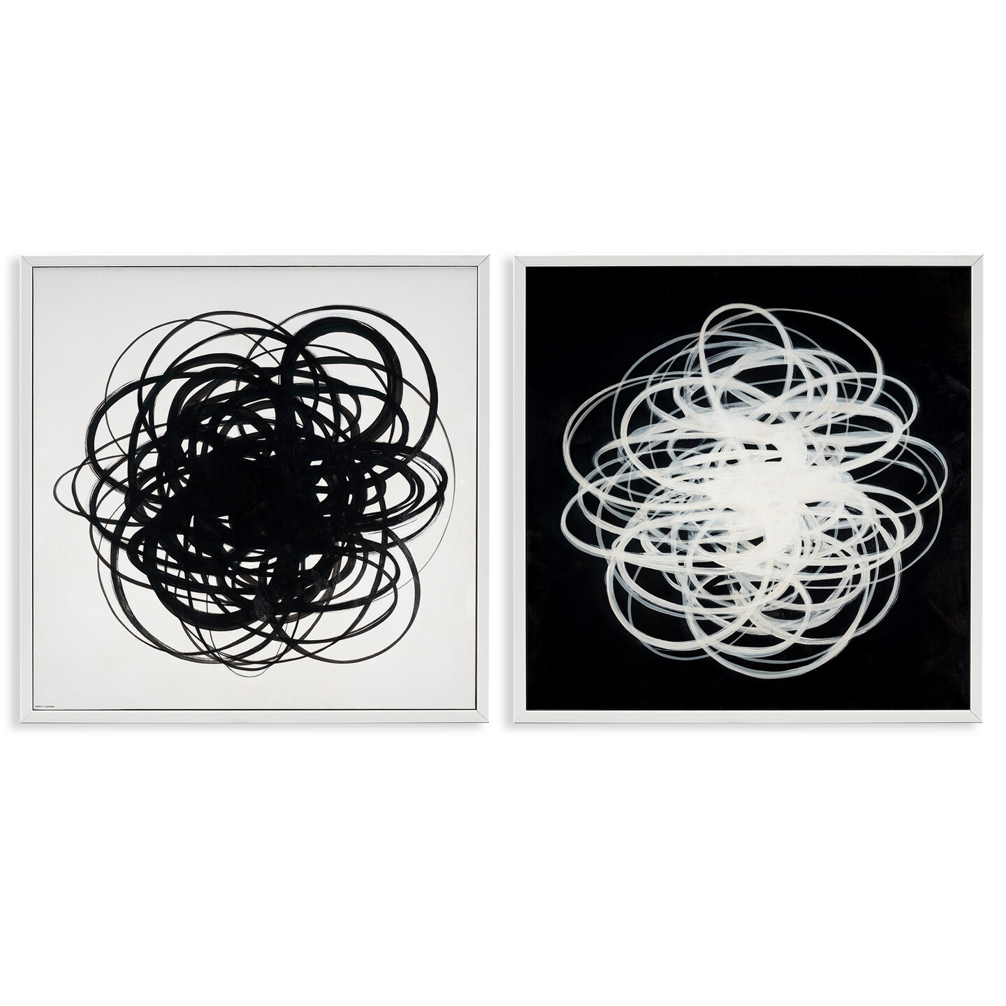 Stupell Industries Black & White Tangled Lines 2 pc Framed Giclee Wall Art Set Design by Haxton