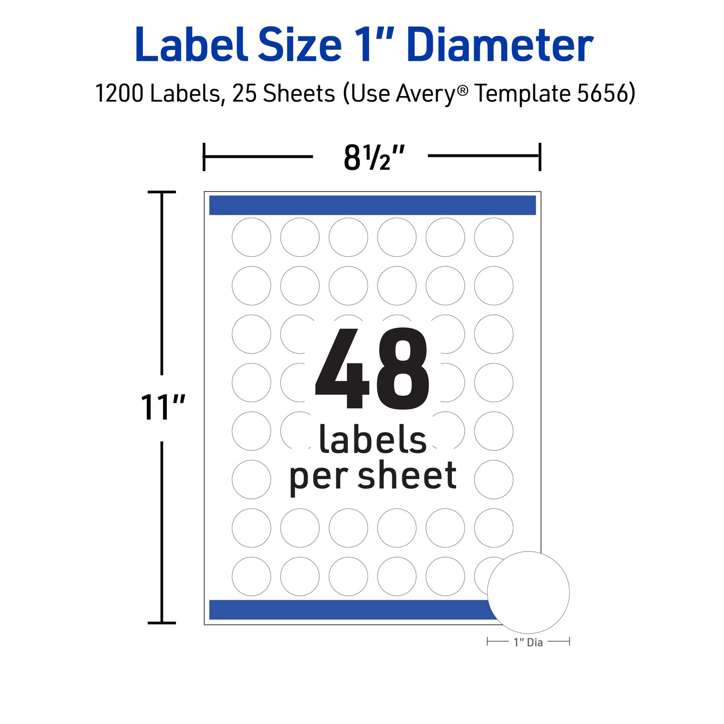 Avery Printable Round Labels with Sure Feed, 1" Diameter, Matte White, Permanent Adhesive, Laser & Inkjet Printers, 1,200 Blank Labels (5656)