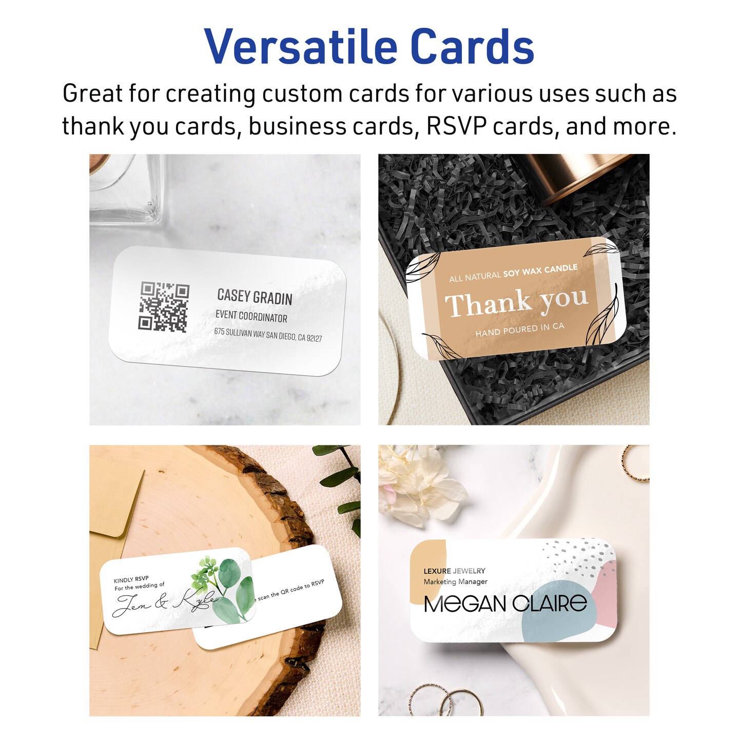 1-3/4&#x22; x 3-1/2&#x22; Rectangle Rounded Corners, Glossy White Business Cards