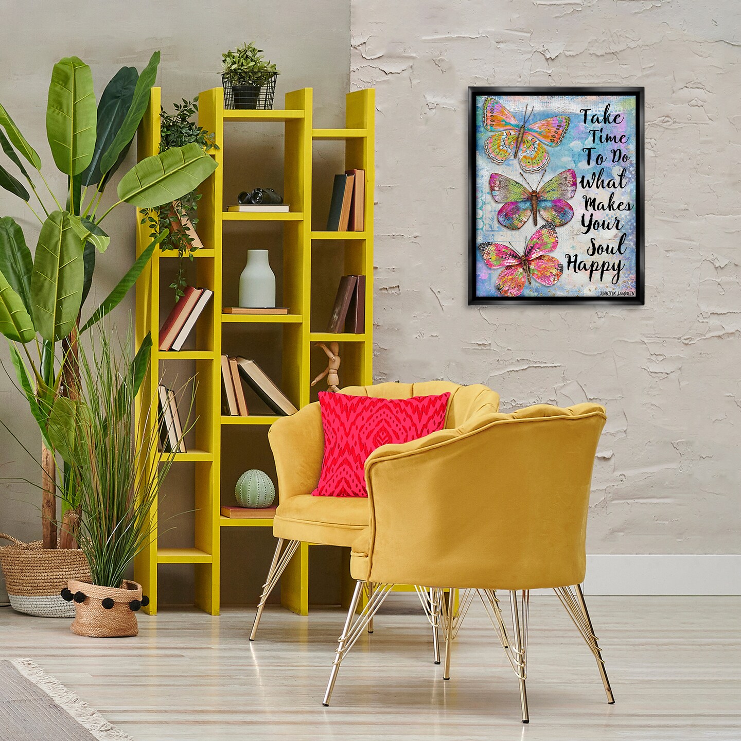 Stupell Industries Makes Your Soul Happy Butterfly Framed Floater Canvas Wall Art Design by Jennifer Lambein