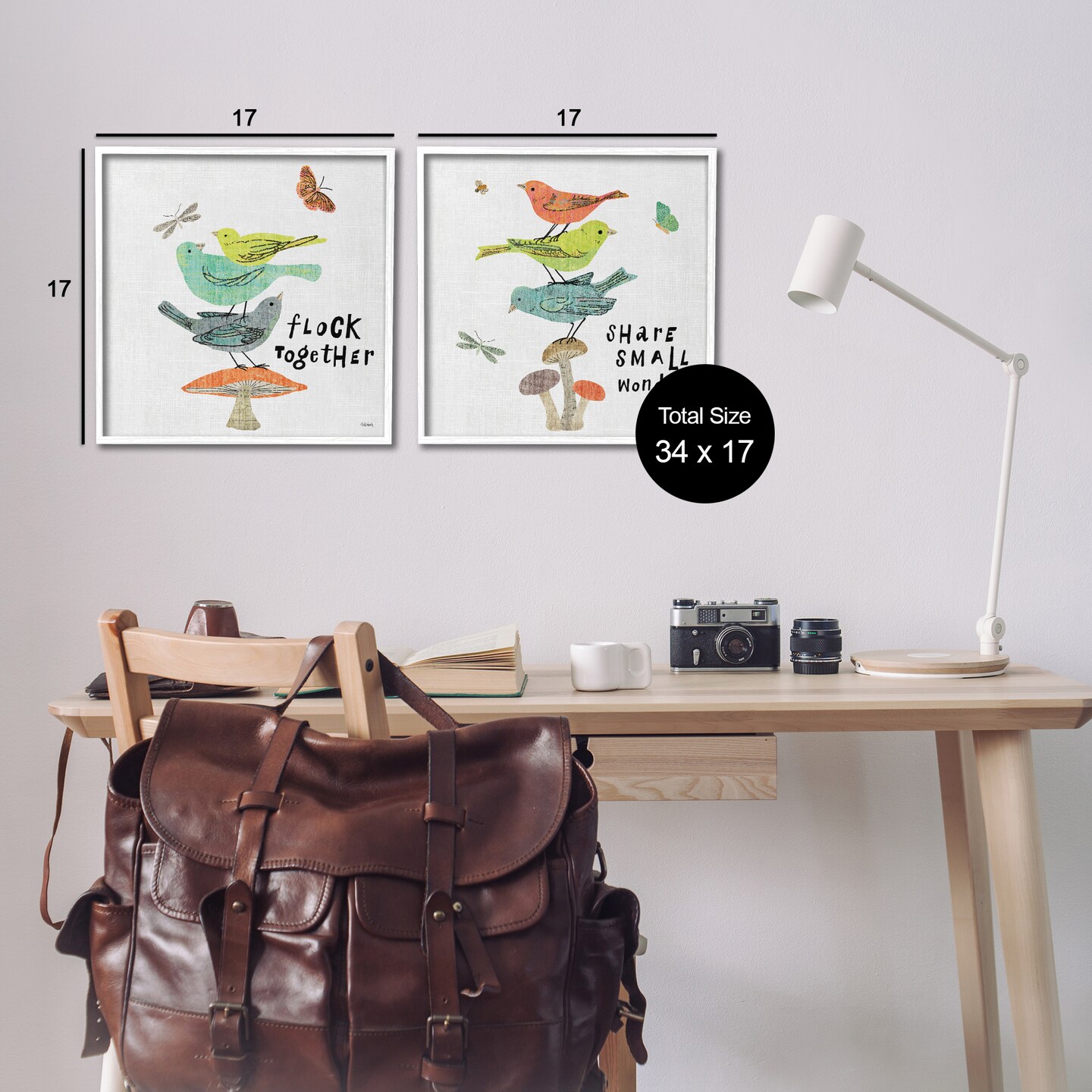 Stupell Industries Flock Together Share Birds 2 pc Framed Giclee Wall Art Set Design by Sue Schlabach