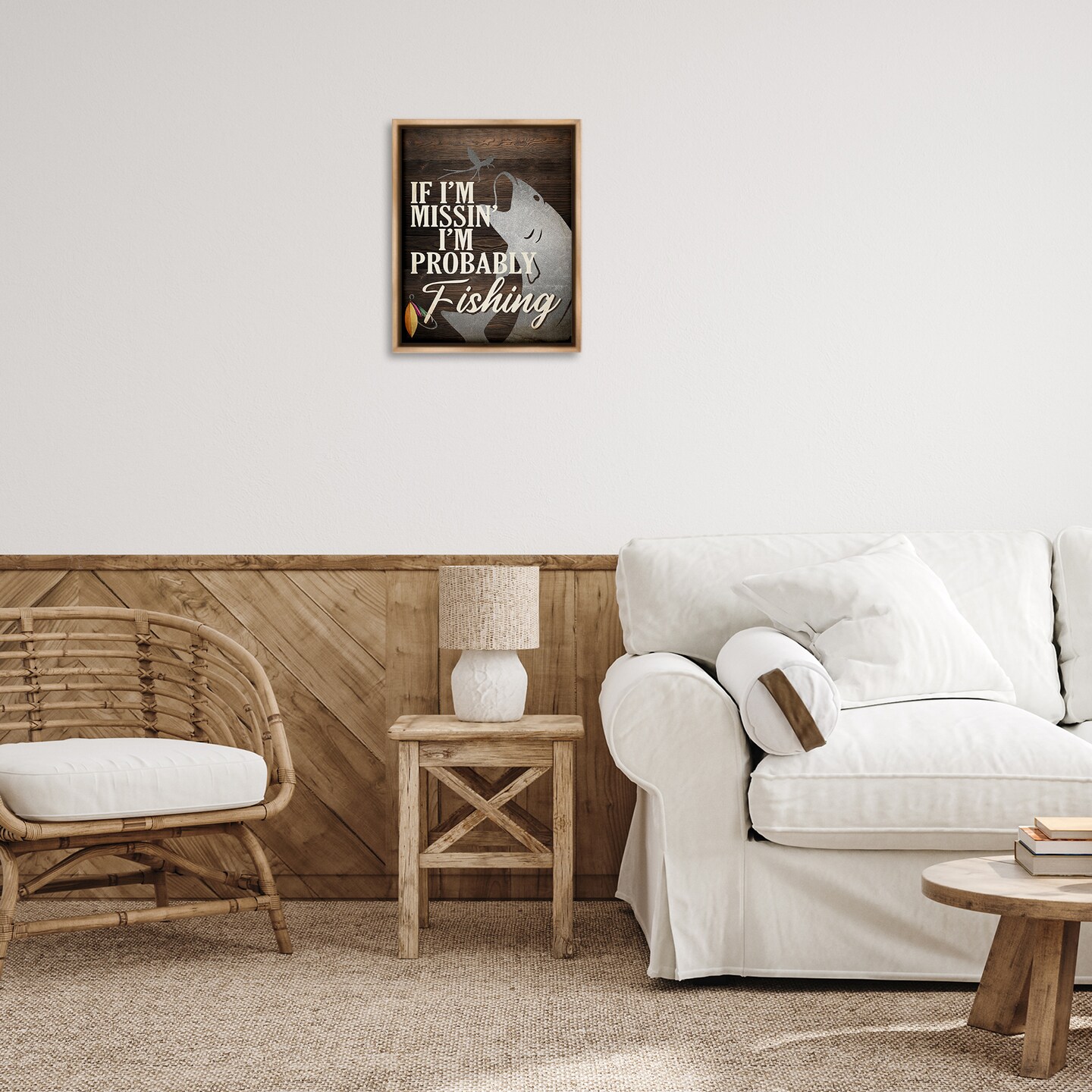 Stupell Industries Rustic Probably Fishing Framed Floater Canvas Wall Art Design by Kim Allen