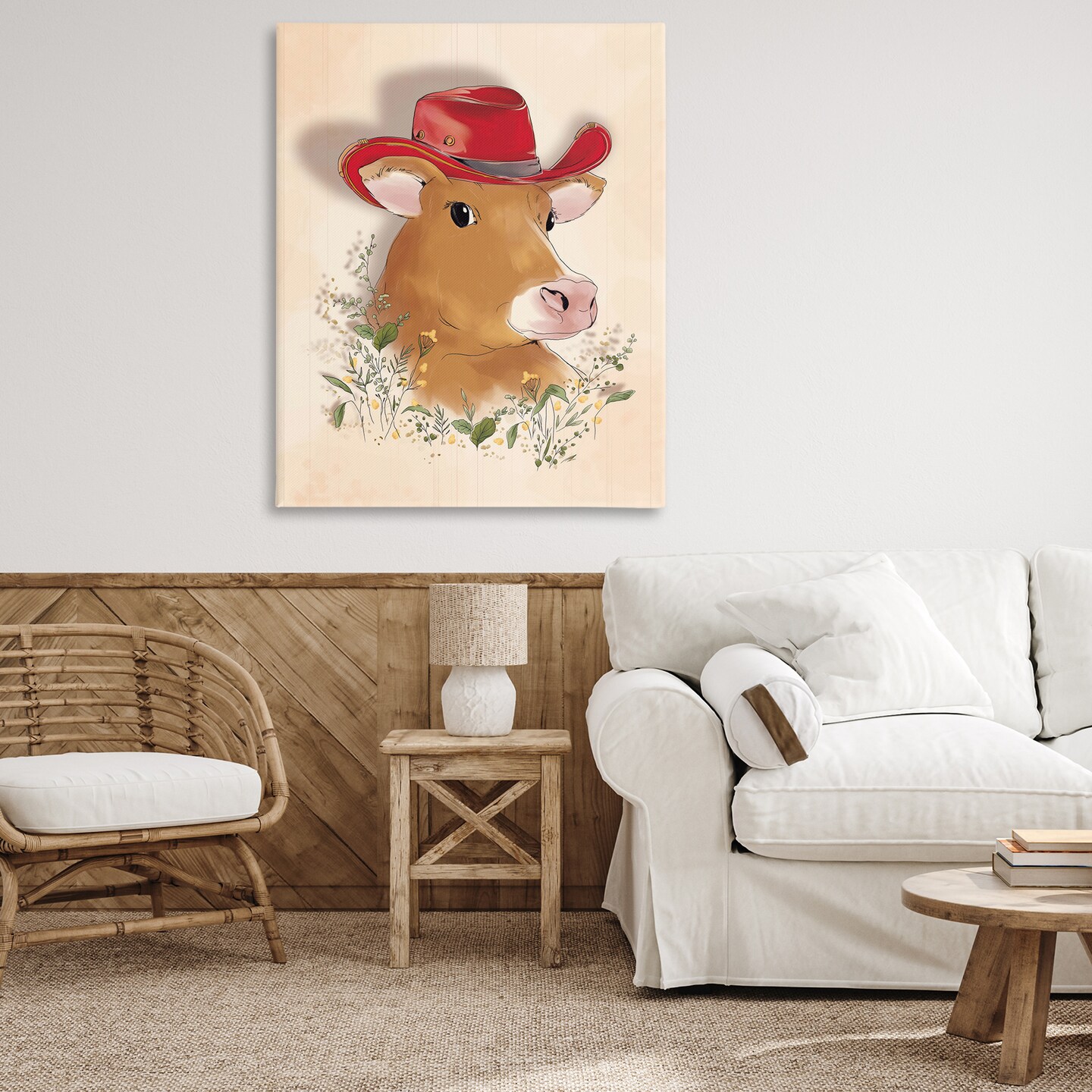 Stupell Industries Cow with Red Cowboy Hat Canvas Wall Art Design by Andrea Jasid Grassi