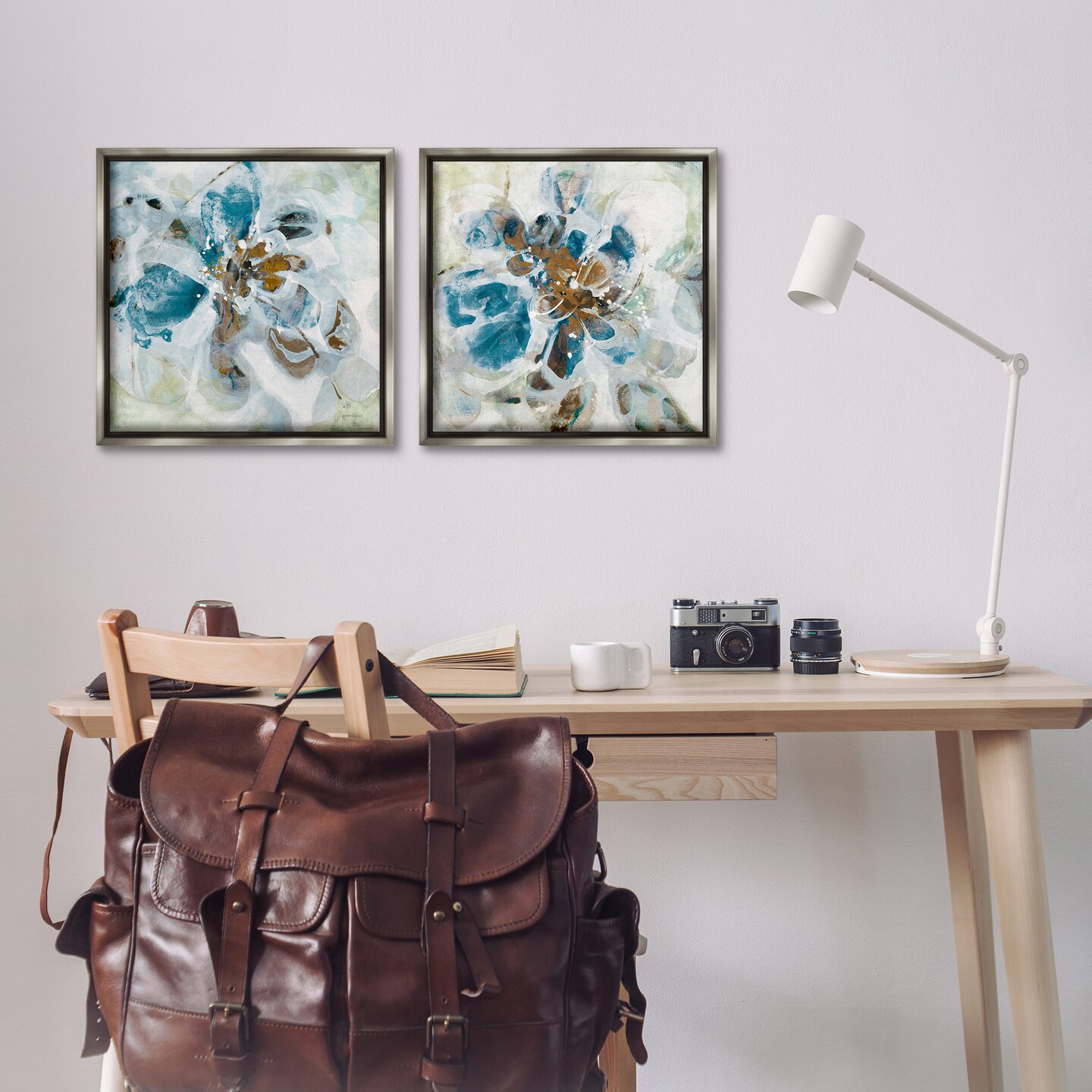 Stupell Industries Teal Abstract Flower Petals 2 pc Framed Floater Canvas Wall Art Set Design by Liz Jardine