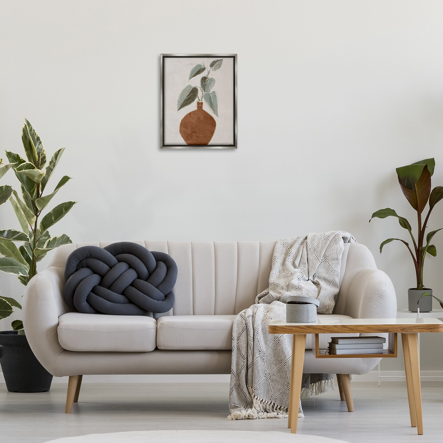 Stupell Industries Natural Tan Greenery Framed Floater Canvas Wall Art Design by Lorenzo Collective