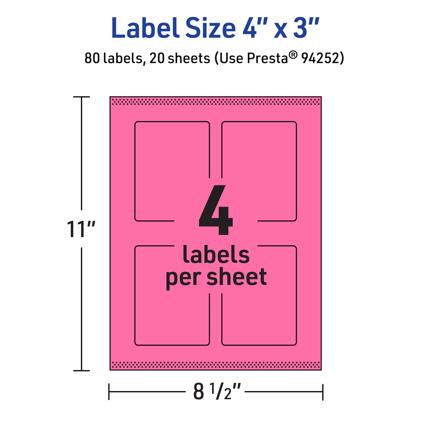 Avery Bright Pink Paper Labels, 4&#x22; x 3&#x22; Rectangle