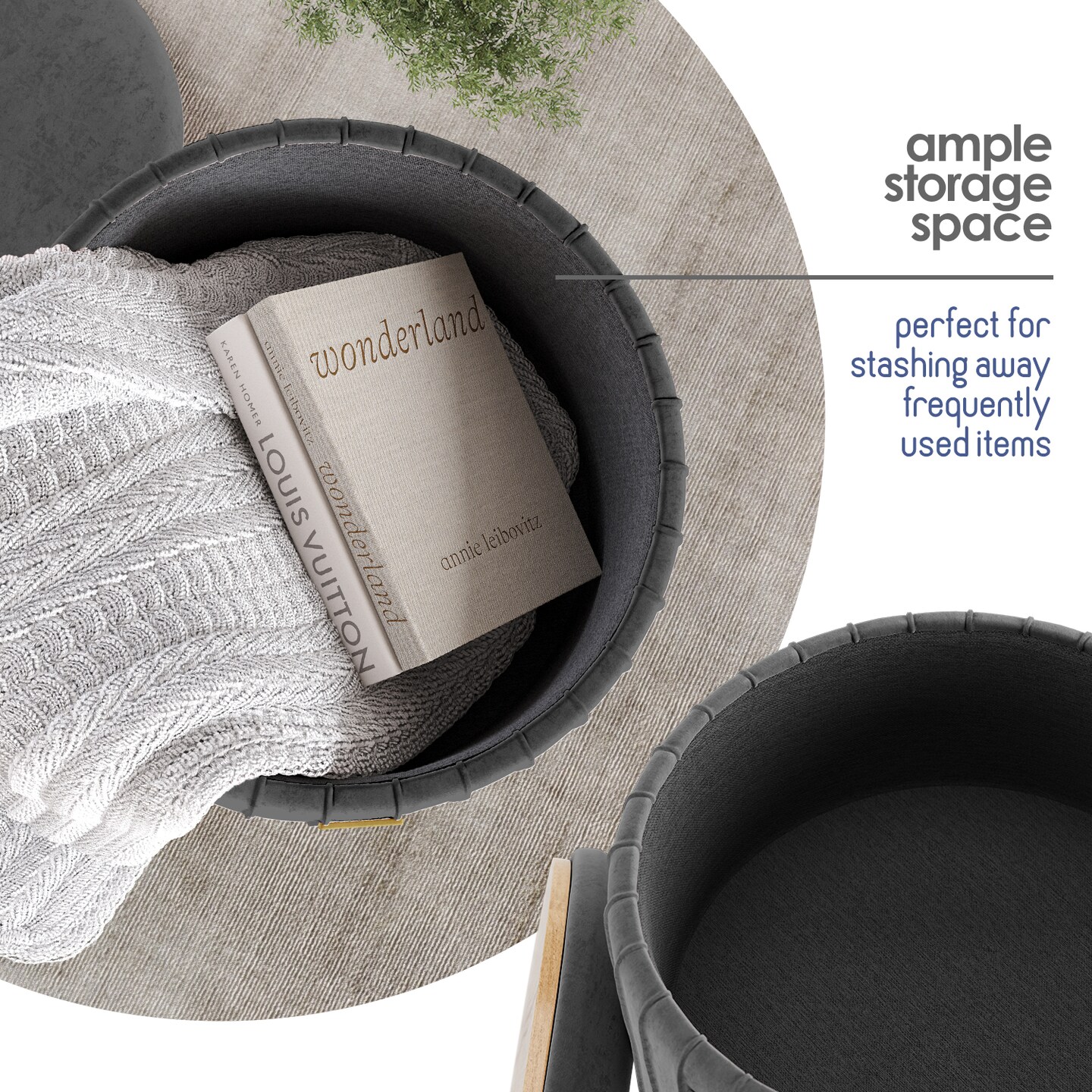 StorageBud Pleated Velvet Storage Ottoman