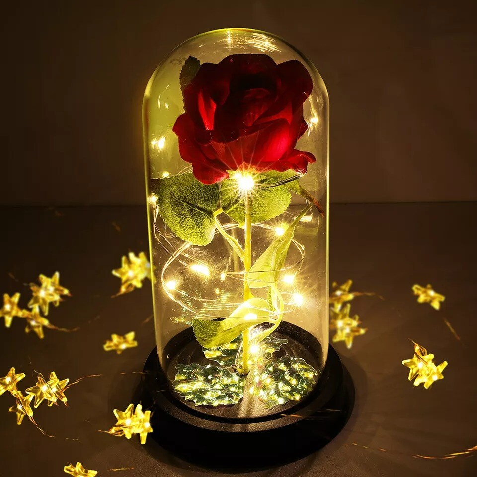 LED Lighted Beauty and the Beast Enchanted Rose In Glass Dome Mother&#x27;s Day Gift