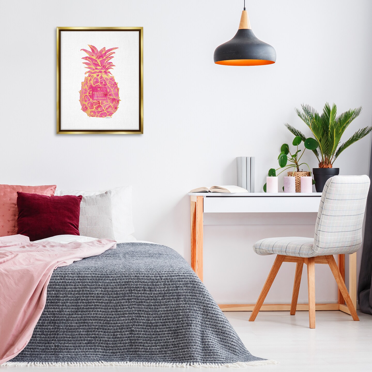 Stupell Industries Glam & Pink Pineapple Framed Floater Canvas Wall Art Design by Amanda Greenwood