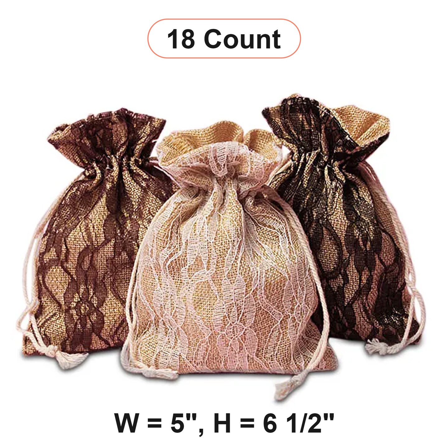 Lace and Burlap Bags 5&#x27;&#x27;x6 1/2 for Charming Gift and Favor Presentation