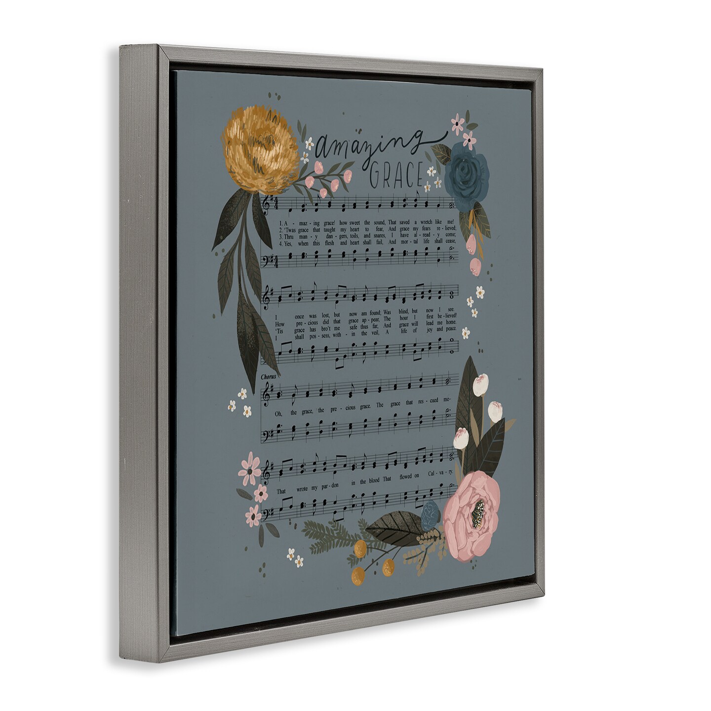 Stupell Industries Amazing Grace Floral Hymn Framed Floater Canvas Wall Art Design by Loni Harris