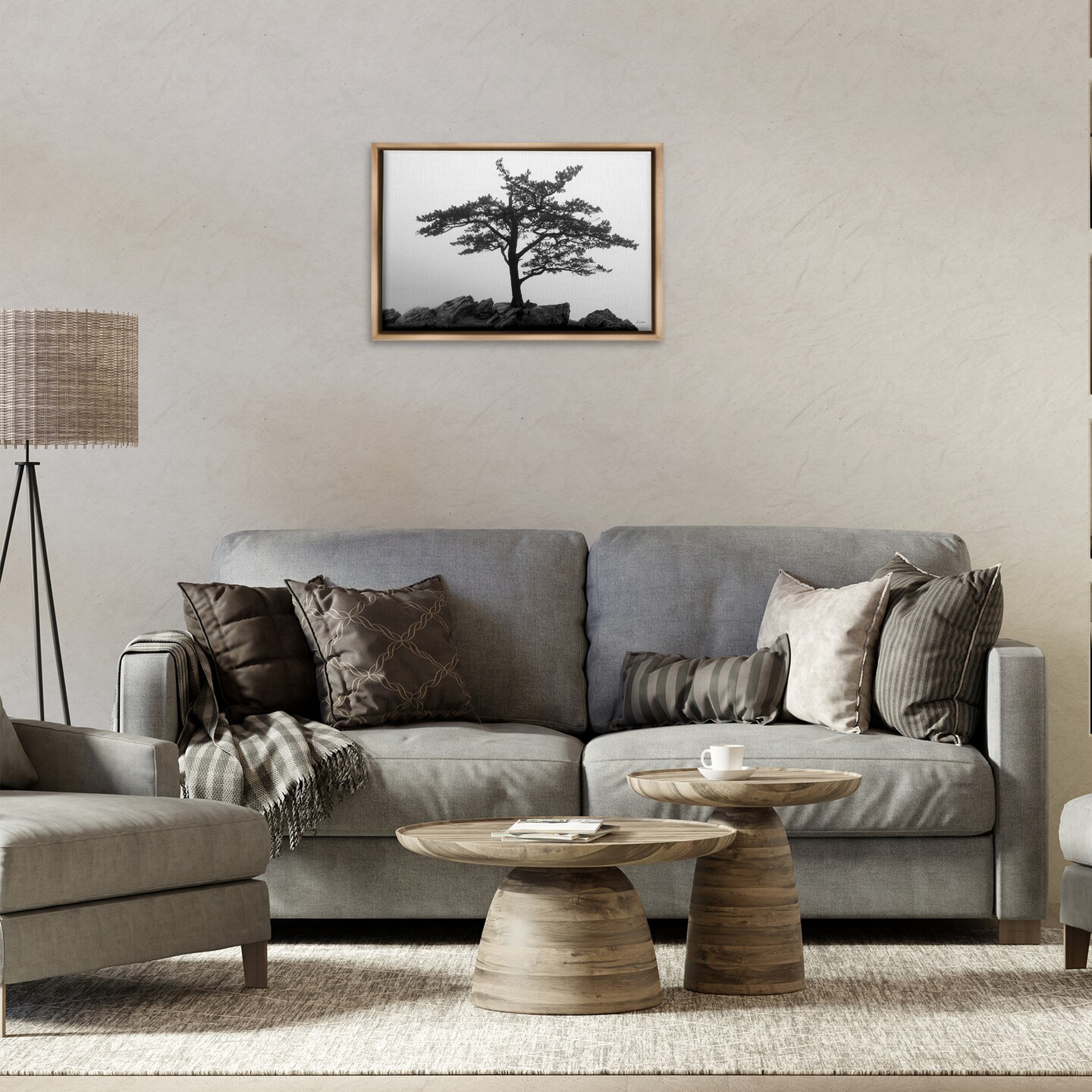 Stupell Industries Lone Tree on Rocks Framed Floater Canvas Wall Art Design by Lori Deiter