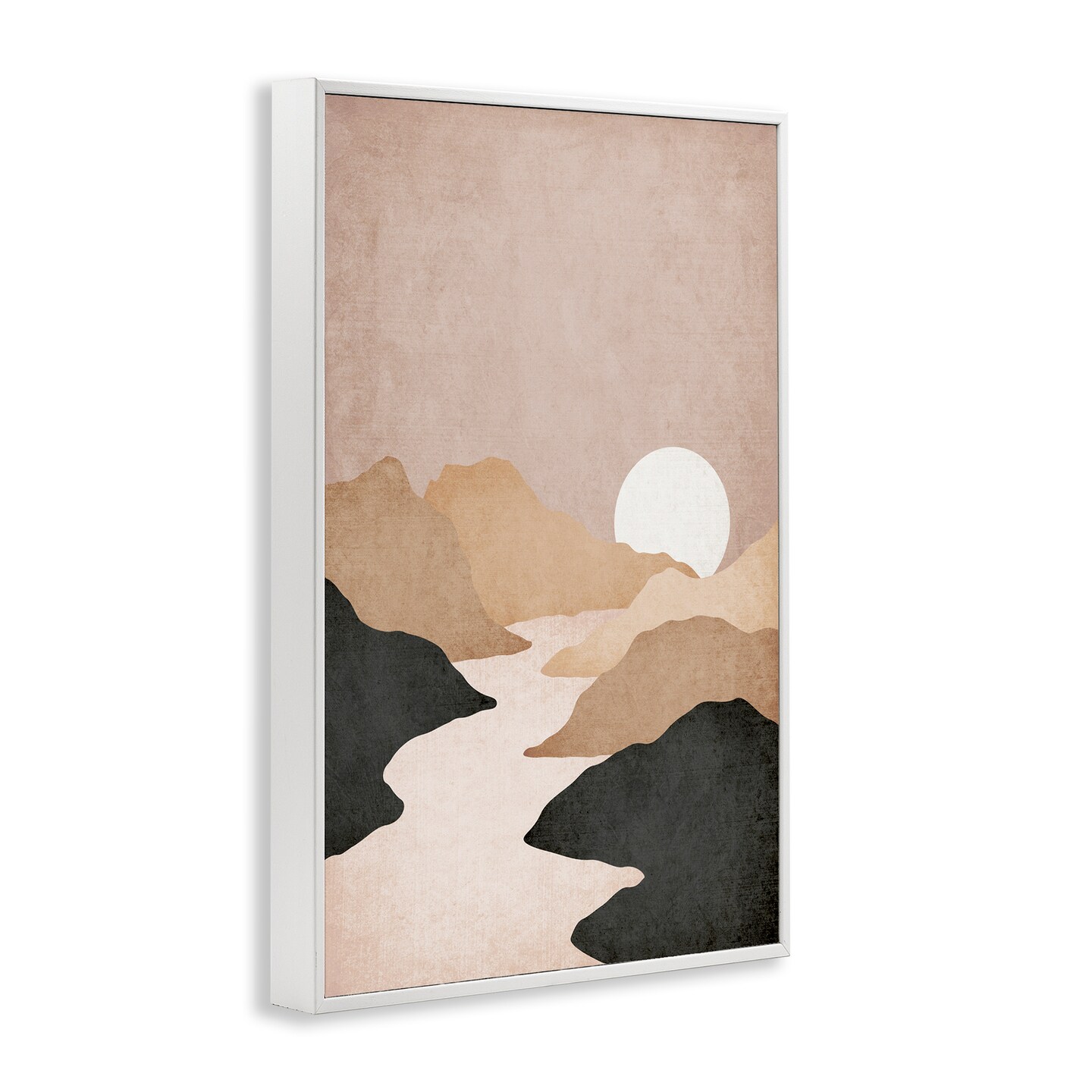 Stupell Industries Beige Mountains with Stream Framed Giclee Wall Art Design by JJ Design House LLC