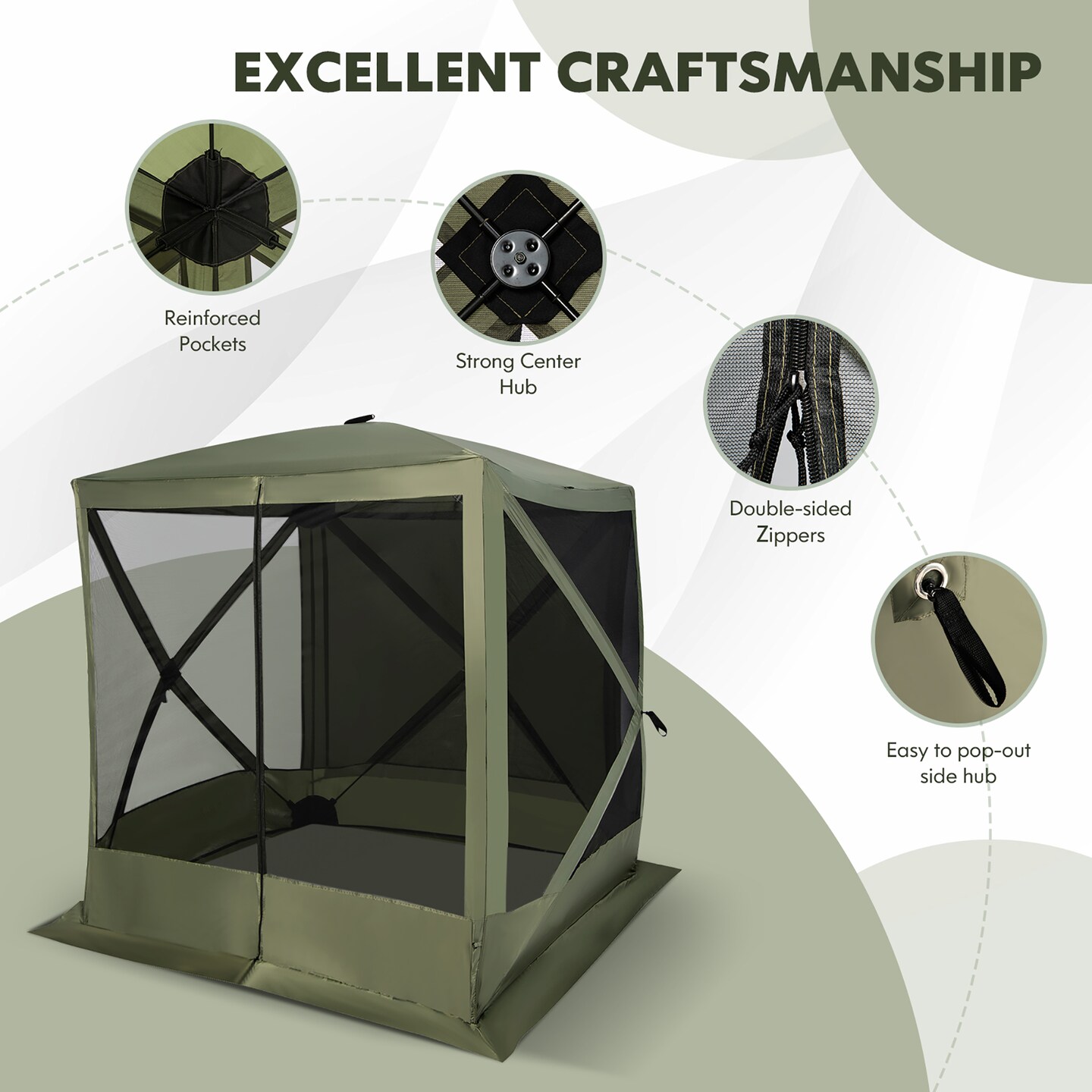 Costway 6.7 FT x 6.7 FT 4-Panel Pop up Camping Gazebo Quick-Set with 2 Sunshade Cloths Coffee/Green