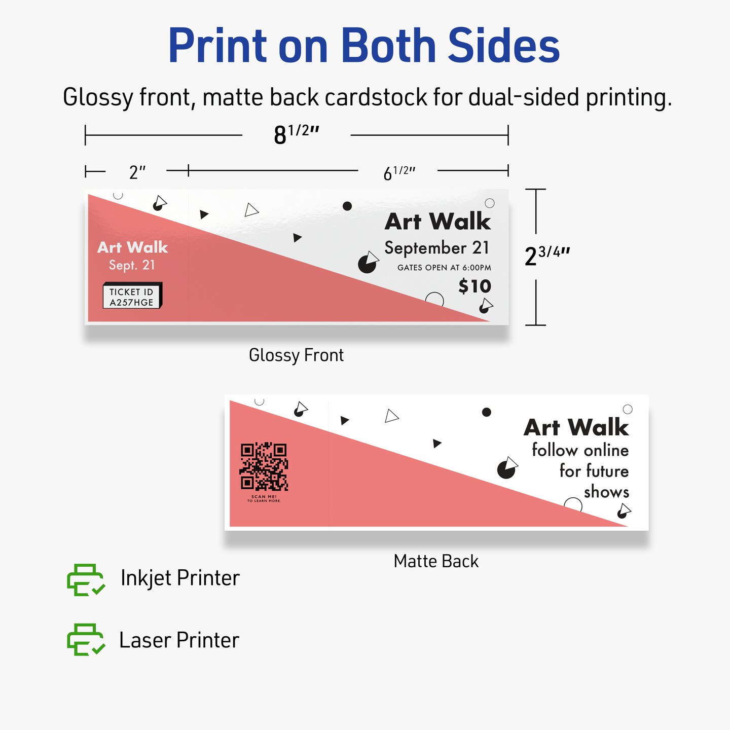 2-3/4&#x22; x 8-1/2&#x22; Rectangle, Glossy White Tickets