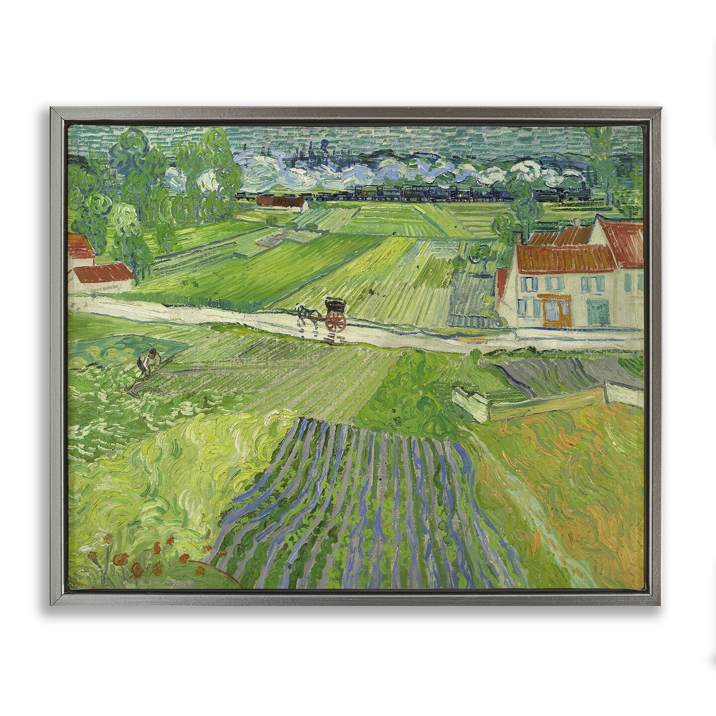 Stupell Industries Van Gogh Carriage & Train Landscape Framed Floater Canvas Wall Art Design by one1000paintings