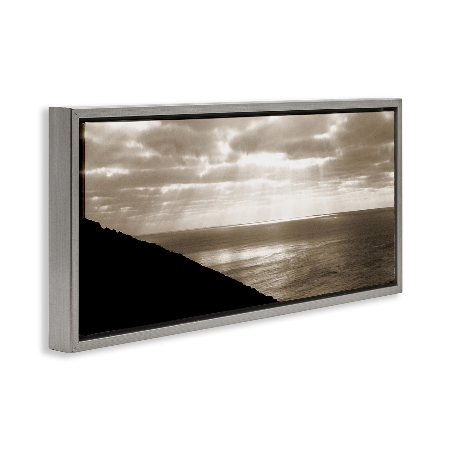 Stupell Industries Sepia Rays on Beach Framed Floater Canvas Wall Art Design by Noah Bay