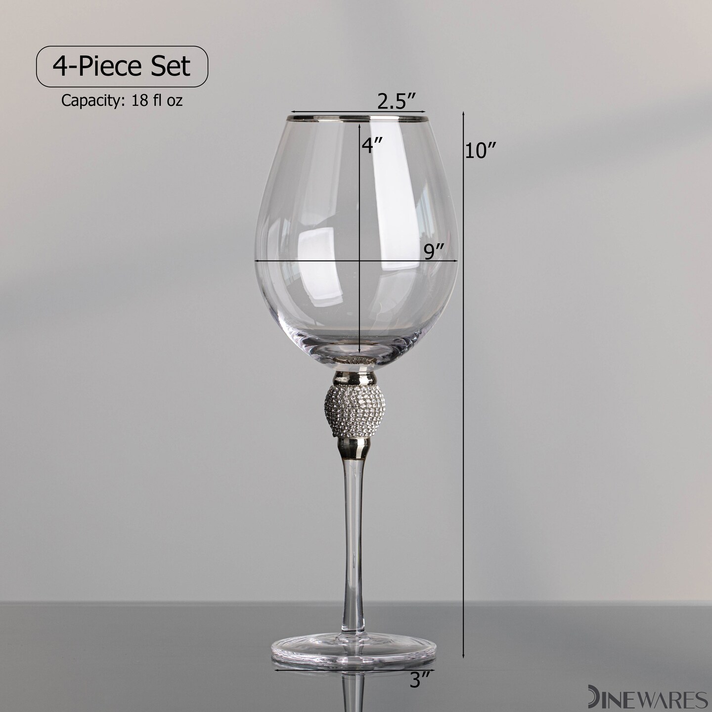 Rimmed Red Wine Glasses with Diamond Rhinestone Accent - 18 oz, 10 Inches Tall - Perfect Toasting Glasses for Bride and Groom, Great for Party, Wedding Anniversary and Special Occasion