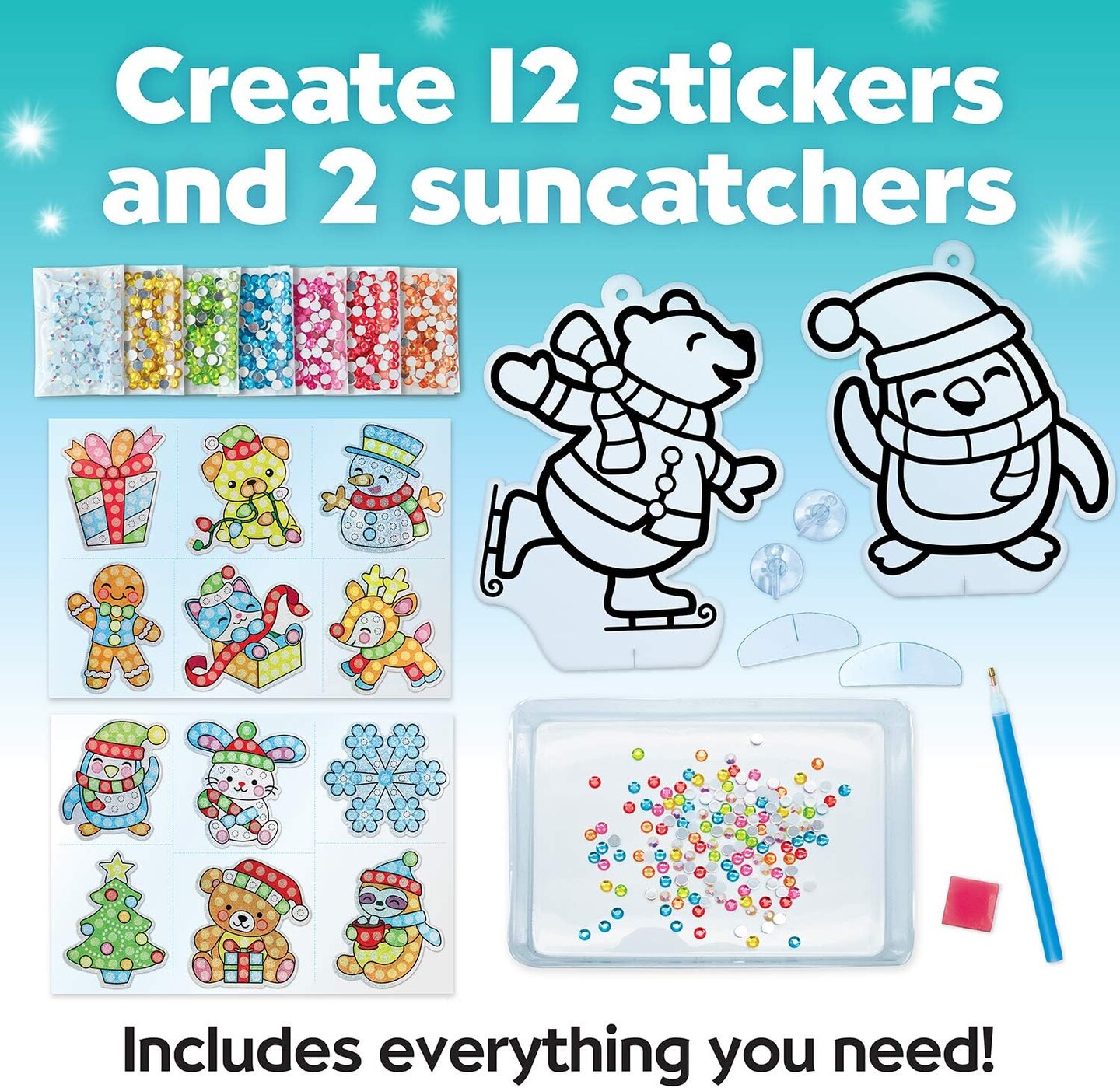 Creativity for Kids Big Gem Diamond Painting Kit: Holiday Stickers and Suncatchers - Diamond Painting Kits and Christmas Gifts, Christmas Crafts for Girls and Boys, Kids Gifts for Ages 6-8+