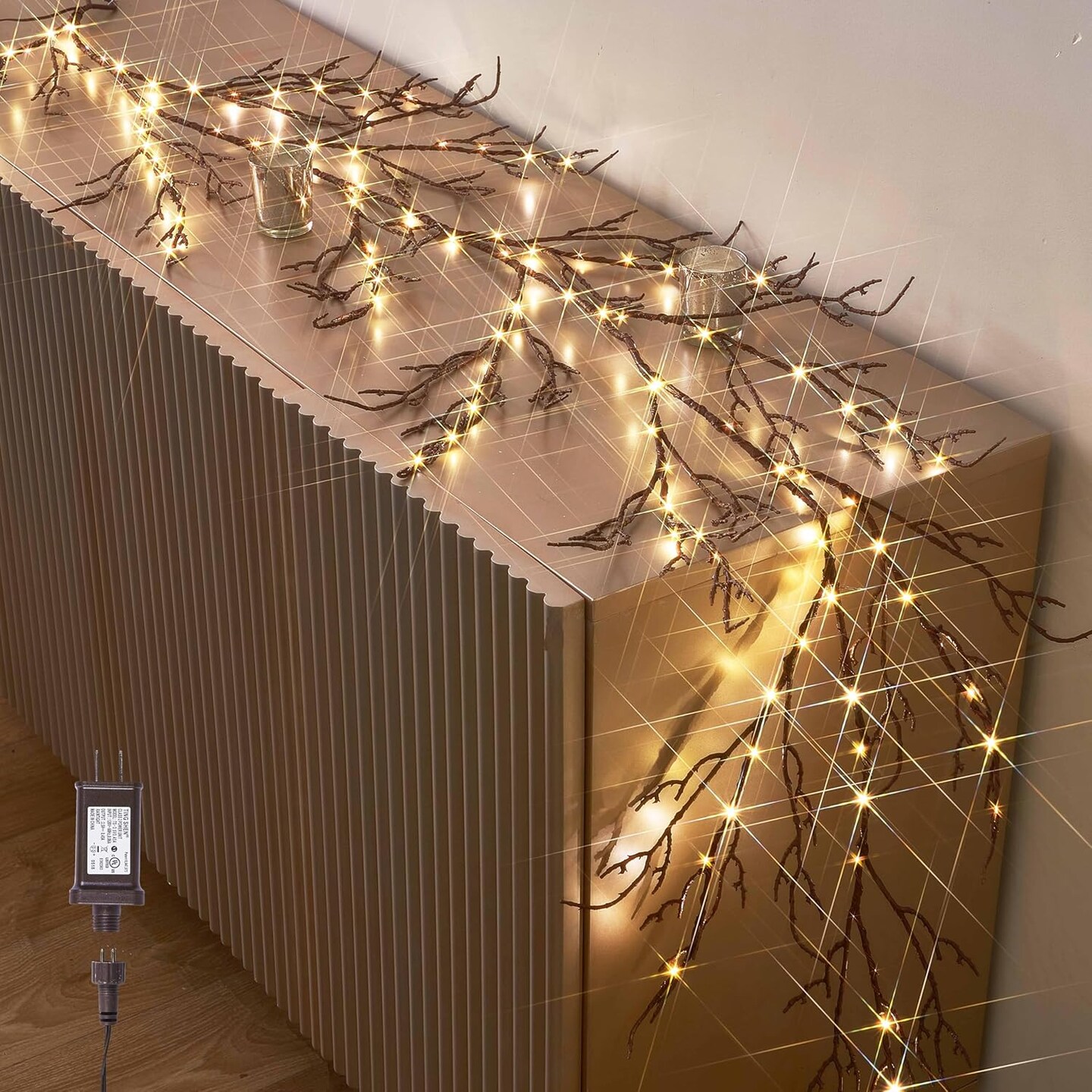 Lighted Brown Garland 6FT 120 LED Fairy Lights Plug in, Twig Vine with Lights for Christmas Fireplace Mantle Table Decoration Indoor Outdoor