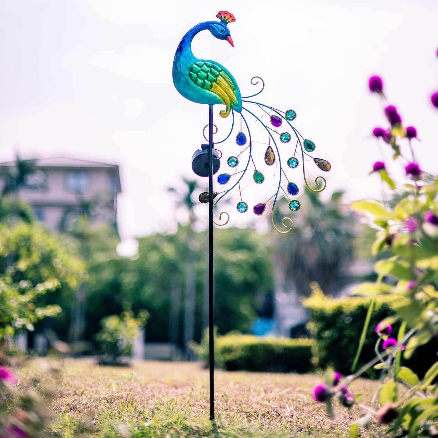 Metal Peacock Garden Solar Lights Outdoor Decorative Garden Stake Lights- Waterproof Peacock Solar Landscape LED Path Light Patio Yard Lawn Outside Decoration
