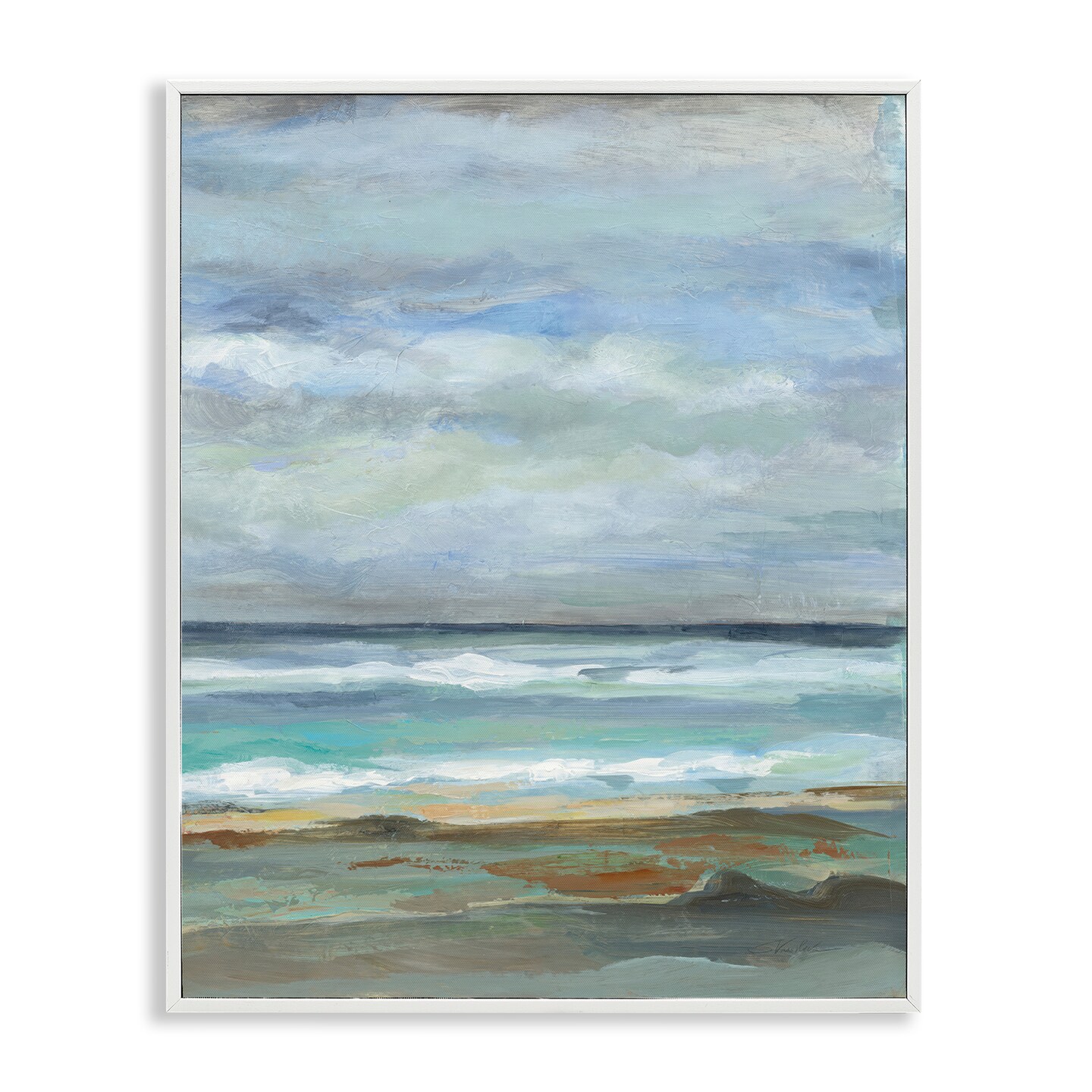 Stupell Industries Double Wave Seashore Framed Giclee Wall Art Design by Silvia Vassileva